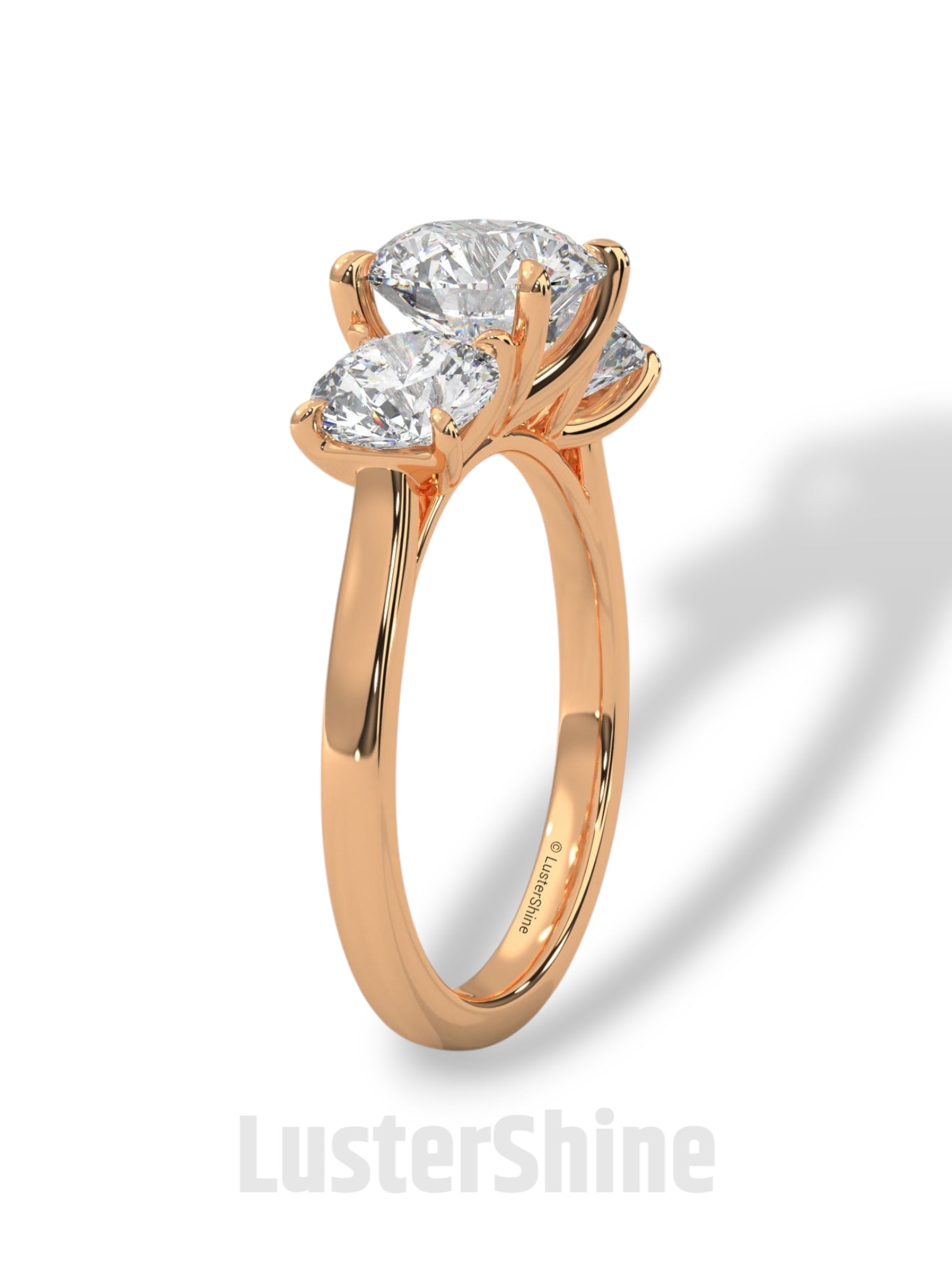Three Stone Diamond Engagement Ring – Round Cut Trilogy Ring – 14K 18K Gold Bridal Ring – Moissanite or Lab Diamond