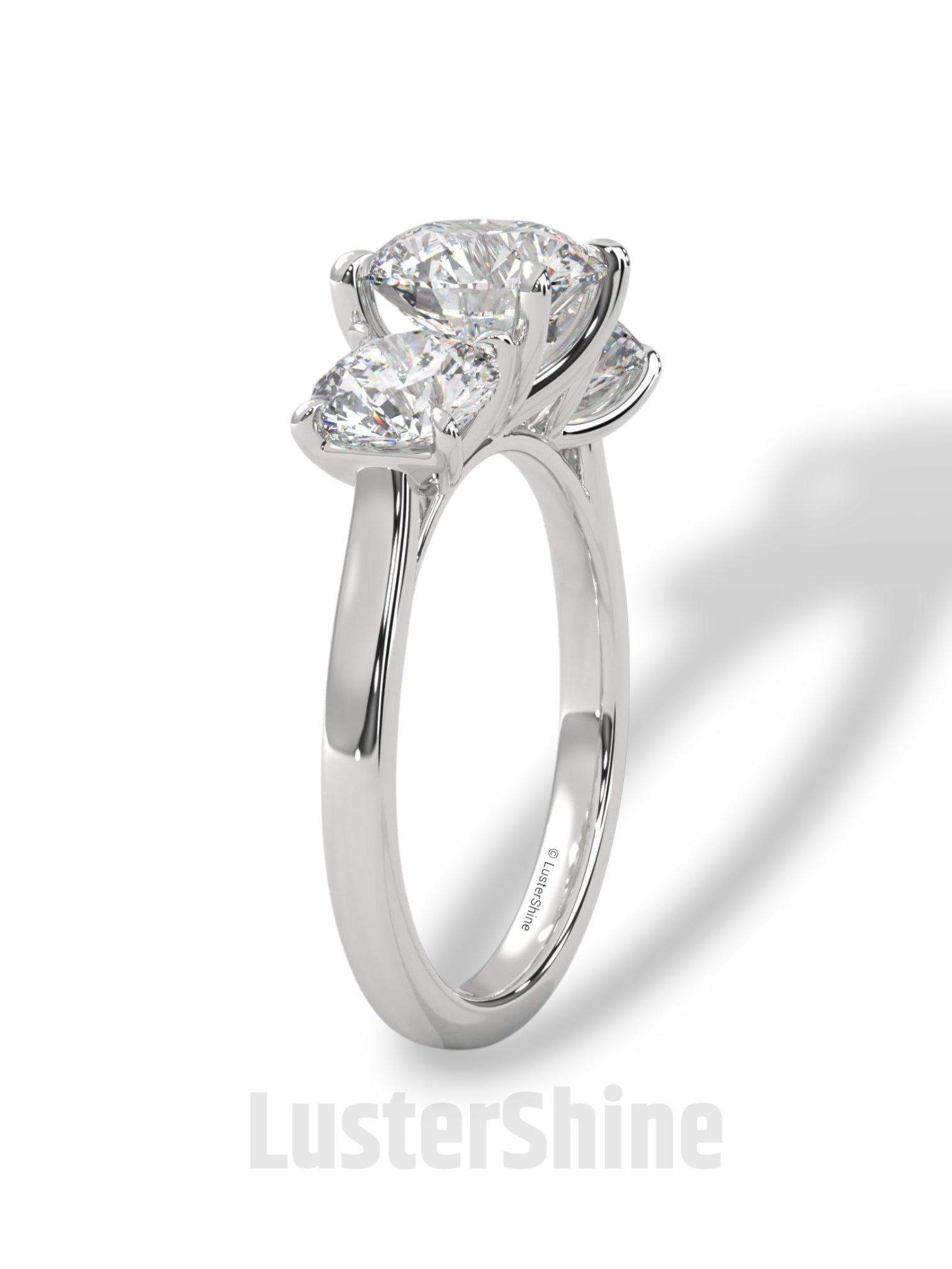 Three Stone Diamond Engagement Ring – Round Cut Trilogy Ring – 14K 18K Gold Bridal Ring – Moissanite or Lab Diamond