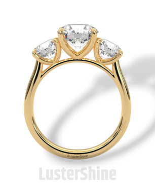 Three Stone Diamond Engagement Ring – Round Cut Trilogy Ring – 14K 18K Gold Bridal Ring – Moissanite or Lab Diamond