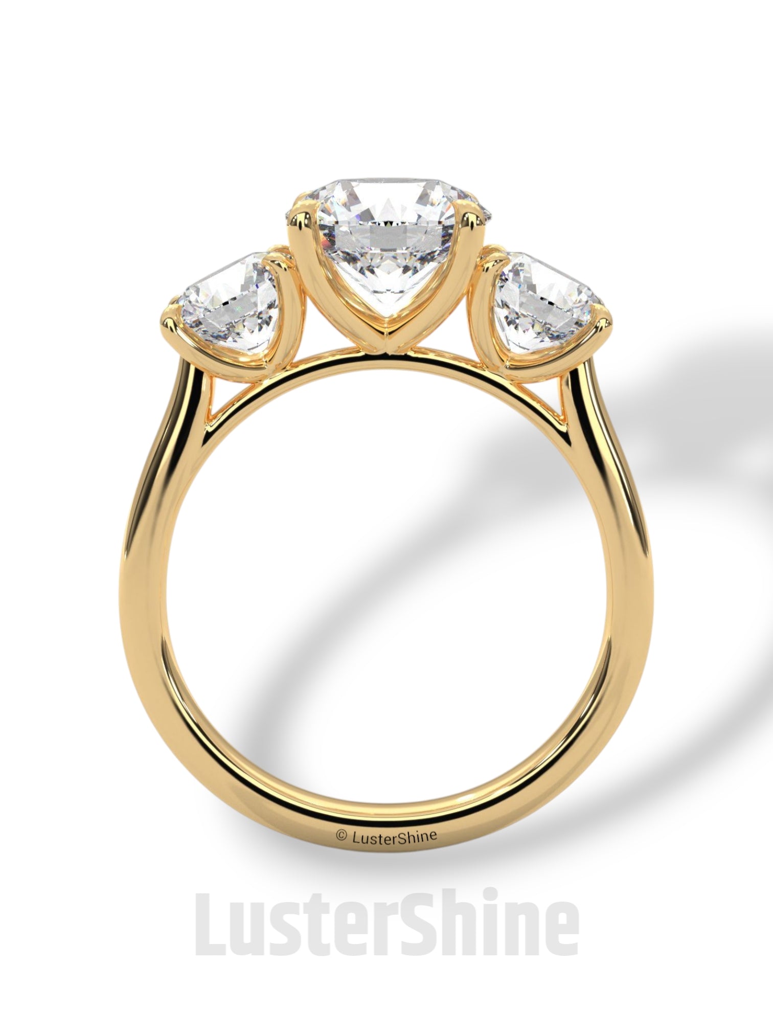 Three Stone Diamond Engagement Ring – Round Cut Trilogy Ring – 14K 18K Gold Bridal Ring – Moissanite or Lab Diamond
