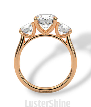 Three Stone Diamond Engagement Ring – Round Cut Trilogy Ring – 14K 18K Gold Bridal Ring – Moissanite or Lab Diamond