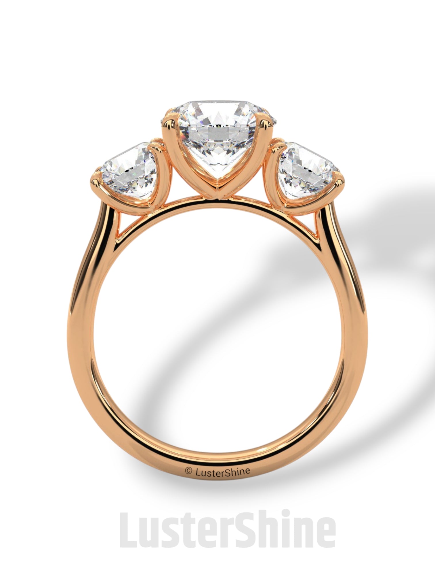 Three Stone Diamond Engagement Ring – Round Cut Trilogy Ring – 14K 18K Gold Bridal Ring – Moissanite or Lab Diamond