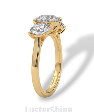 Three Stone Diamond Engagement Ring – Round Cut Trio Ring in 14K 18K Gold – Moissanite or Lab Diamond Ring for Women Jewelry