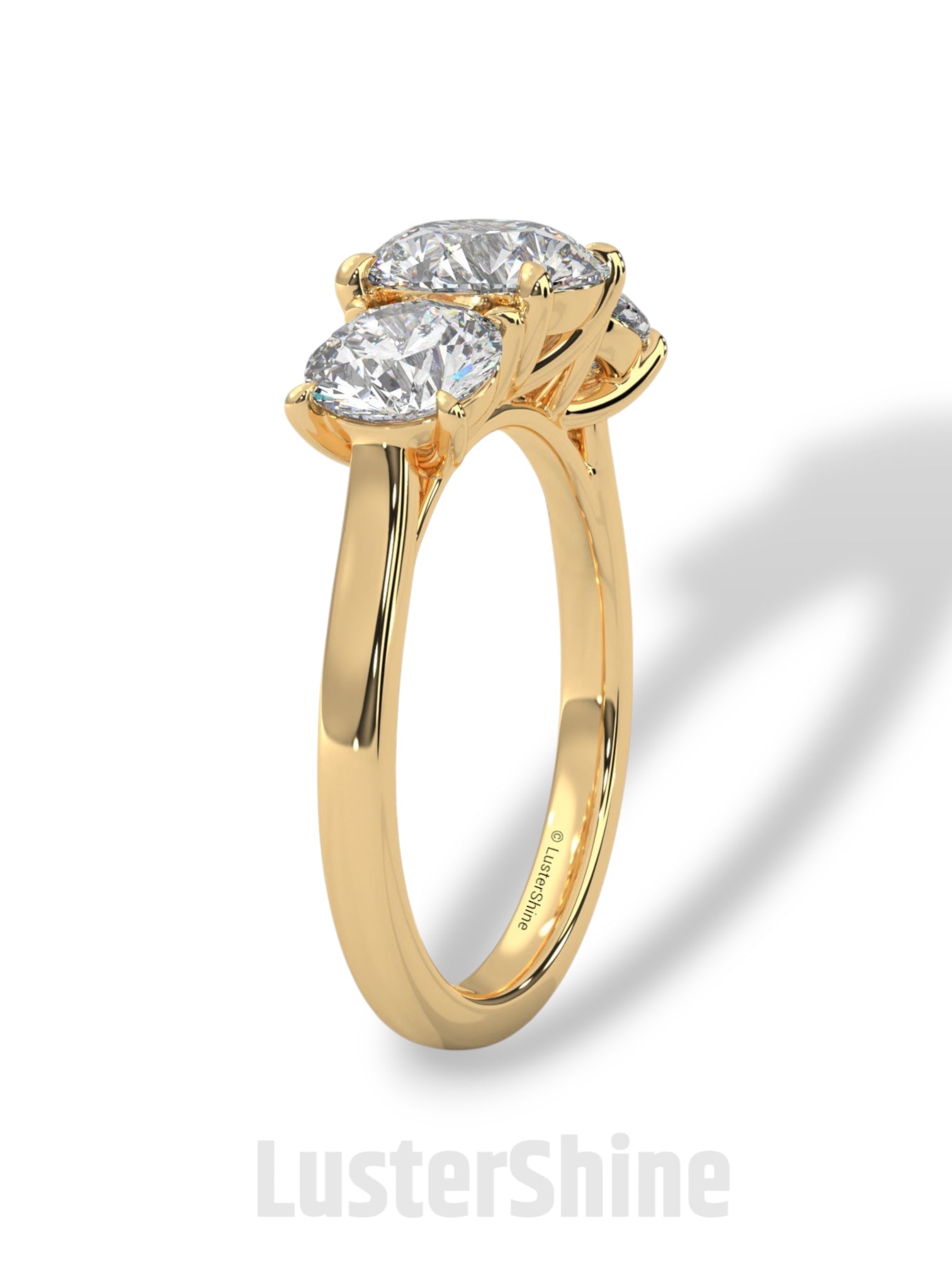 Three Stone Diamond Engagement Ring – Round Cut Trio Ring in 14K 18K Gold – Moissanite or Lab Diamond Ring for Women Jewelry