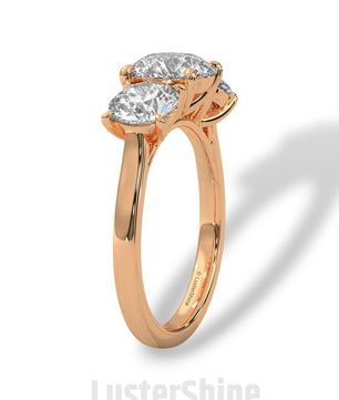 Three Stone Diamond Engagement Ring – Round Cut Trio Ring in 14K 18K Gold – Moissanite or Lab Diamond Ring for Women Jewelry