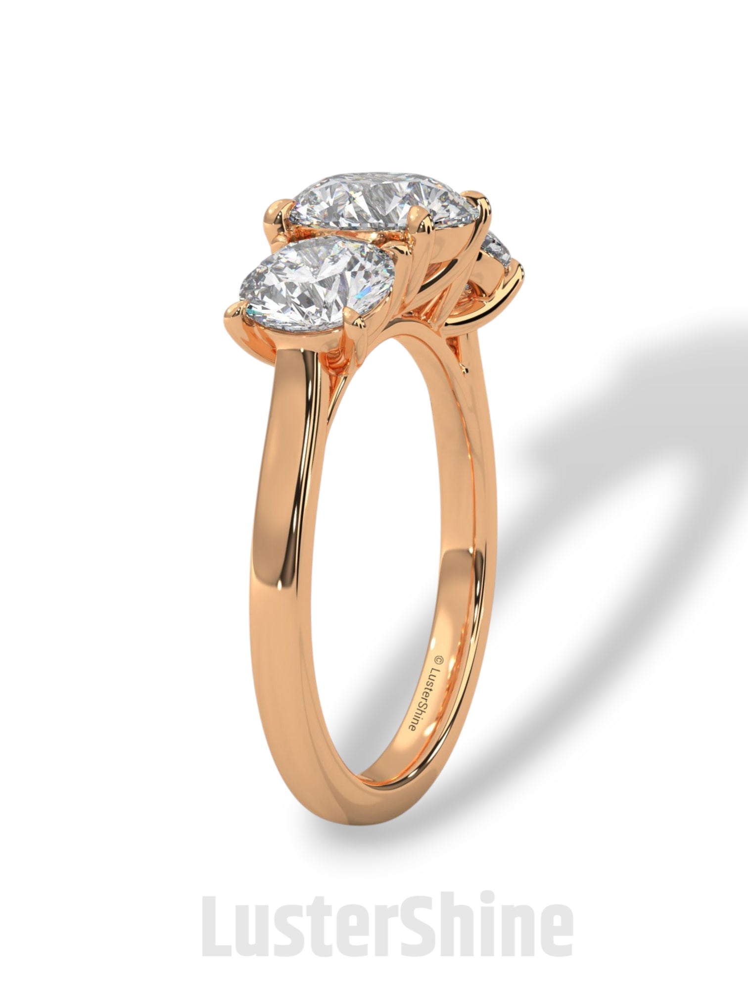 Three Stone Diamond Engagement Ring – Round Cut Trio Ring in 14K 18K Gold – Moissanite or Lab Diamond Ring for Women Jewelry