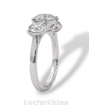 Three Stone Diamond Engagement Ring – Round Cut Trio Ring in 14K 18K Gold – Moissanite or Lab Diamond Ring for Women Jewelry