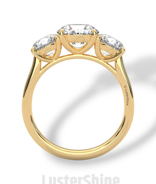 Three Stone Diamond Engagement Ring – Round Cut Trio Ring in 14K 18K Gold – Moissanite or Lab Diamond Ring for Women Jewelry