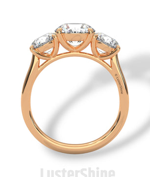 Three Stone Diamond Engagement Ring – Round Cut Trio Ring in 14K 18K Gold – Moissanite or Lab Diamond Ring for Women Jewelry