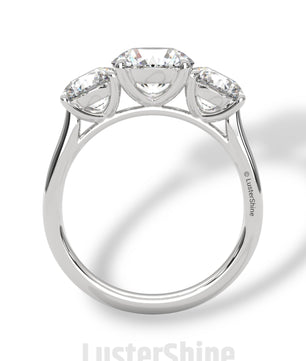 Three Stone Diamond Engagement Ring – Round Cut Trio Ring in 14K 18K Gold – Moissanite or Lab Diamond Ring for Women Jewelry