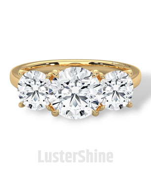 Three Stone Diamond Engagement Ring – Round Cut Trio Ring in 14K 18K Gold – Moissanite or Lab Diamond Ring for Women Jewelry
