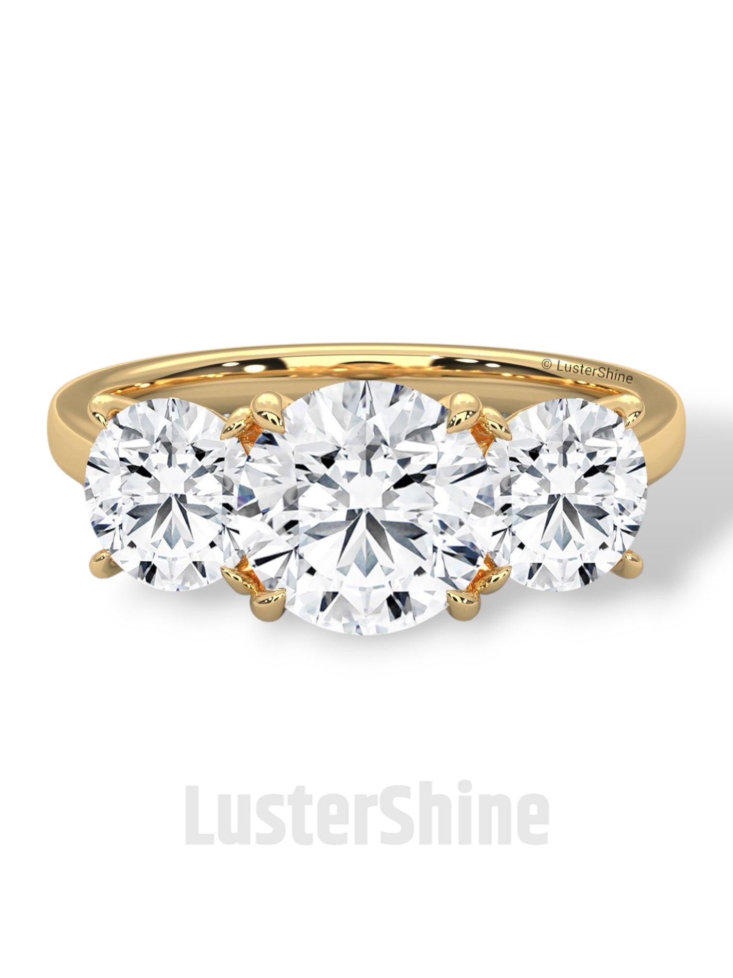 Three Stone Diamond Engagement Ring – Round Cut Trio Ring in 14K 18K Gold – Moissanite or Lab Diamond Ring for Women Jewelry