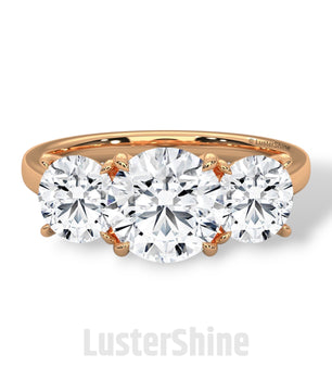 Three Stone Diamond Engagement Ring – Round Cut Trio Ring in 14K 18K Gold – Moissanite or Lab Diamond Ring for Women Jewelry