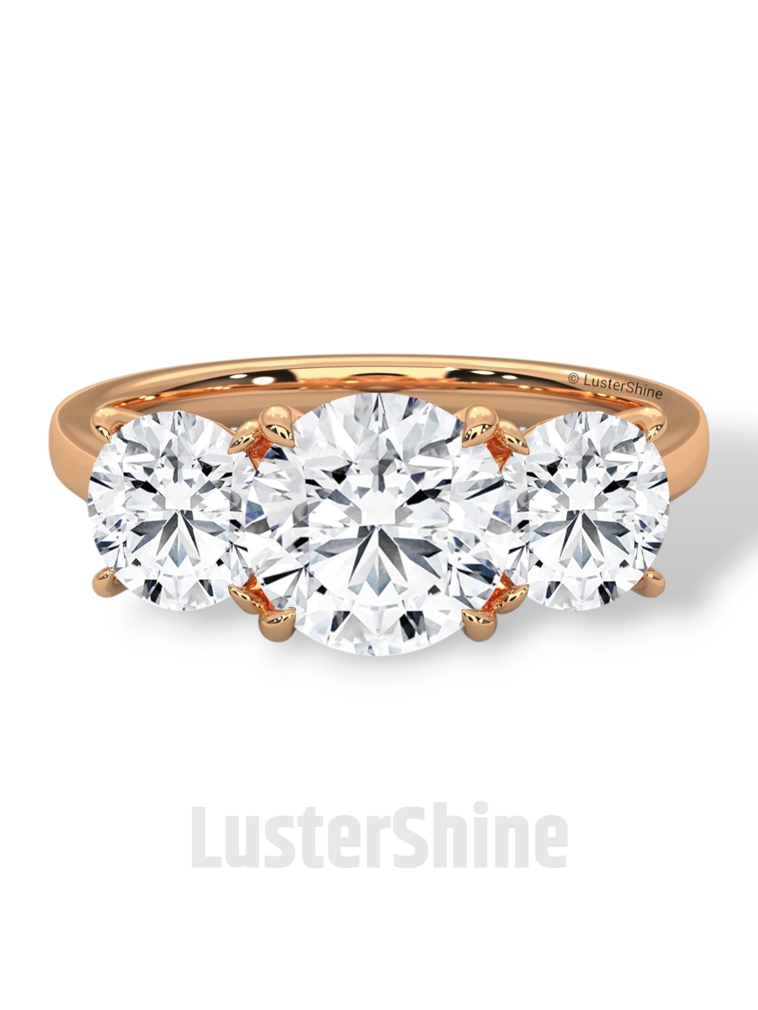 Three Stone Diamond Engagement Ring – Round Cut Trio Ring in 14K 18K Gold – Moissanite or Lab Diamond Ring for Women Jewelry