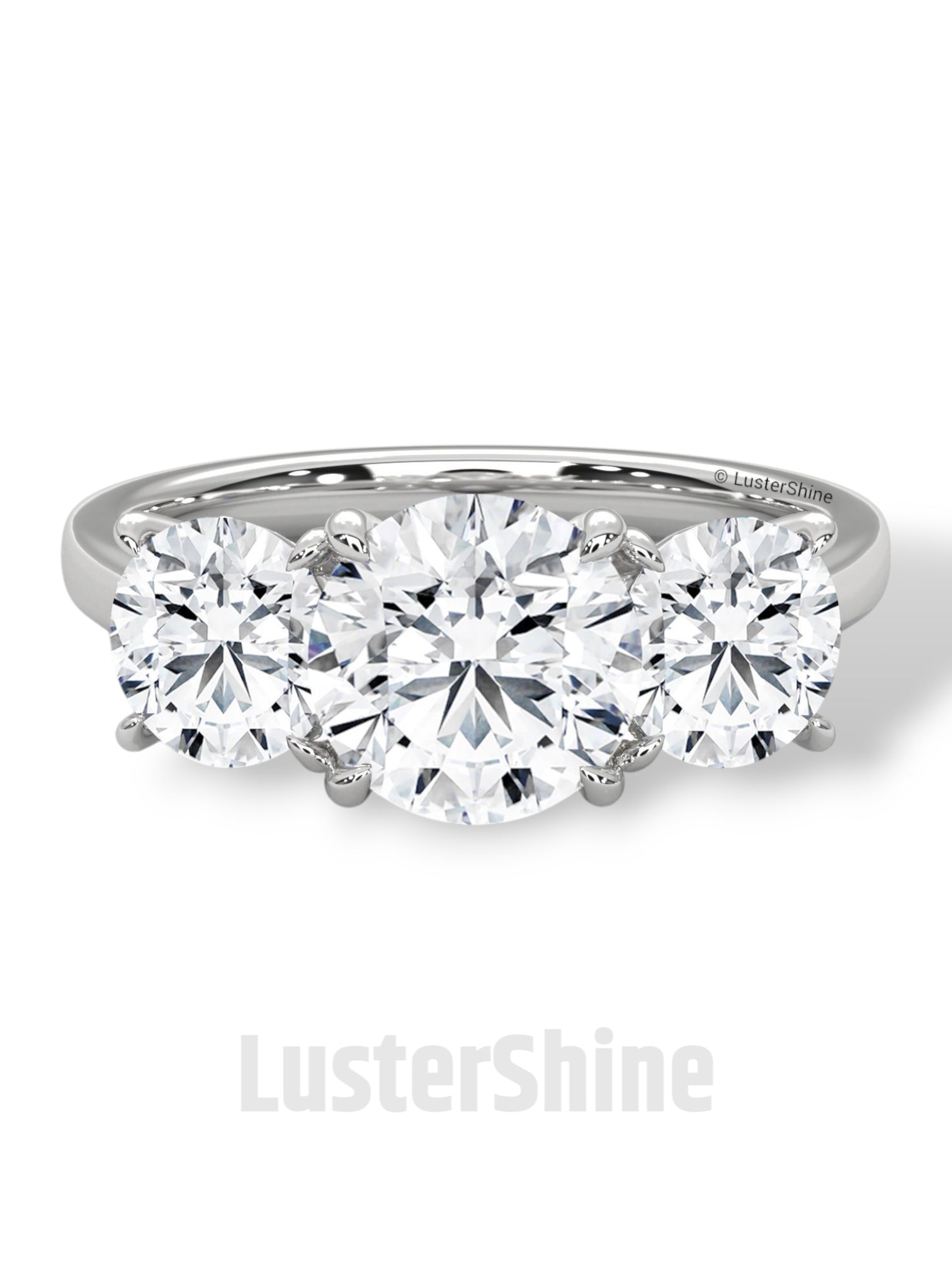 Three Stone Diamond Engagement Ring – Round Cut Trio Ring in 14K 18K Gold – Moissanite or Lab Diamond Ring for Women Jewelry