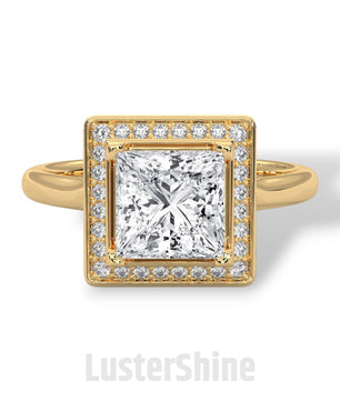 Princess Cut Halo Engagement Ring – Square Diamond Ring – 14K Gold Ring – Moissanite or Lab Diamond – LusterShine Fine Minimalist Jewelry