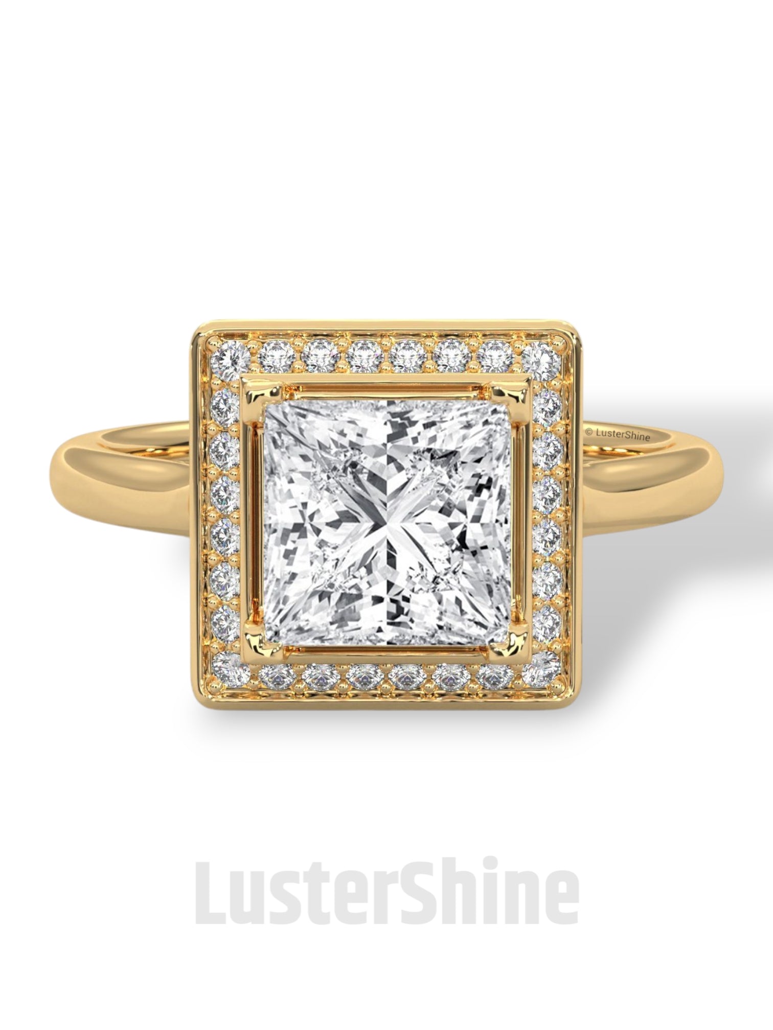 Princess Cut Halo Engagement Ring – Square Diamond Ring – 14K Gold Ring – Moissanite or Lab Diamond – LusterShine Fine Minimalist Jewelry