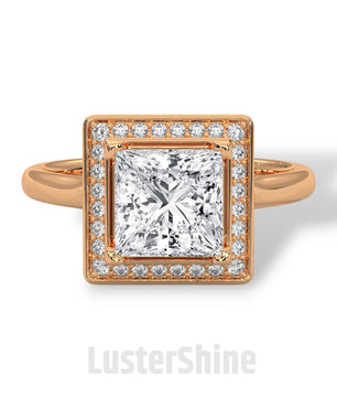 Princess Cut Halo Engagement Ring – Square Diamond Ring – 14K Gold Ring – Moissanite or Lab Diamond – LusterShine Fine Minimalist Jewelry