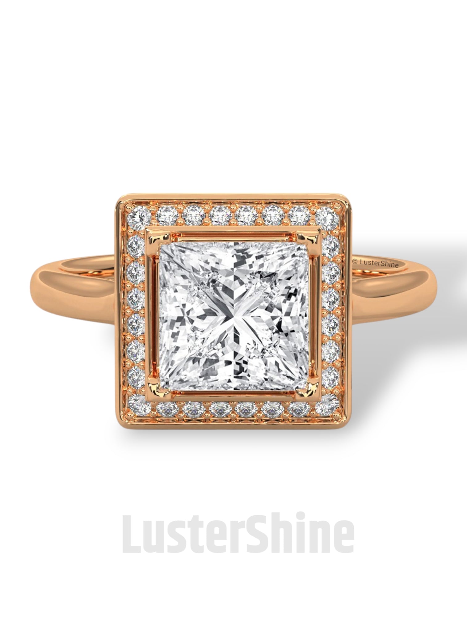 Princess Cut Halo Engagement Ring – Square Diamond Ring – 14K Gold Ring – Moissanite or Lab Diamond – LusterShine Fine Minimalist Jewelry