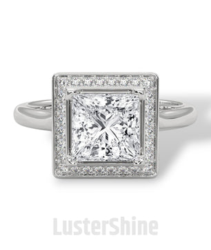Princess Cut Halo Engagement Ring – Square Diamond Ring – 14K Gold Ring – Moissanite or Lab Diamond – LusterShine Fine Minimalist Jewelry