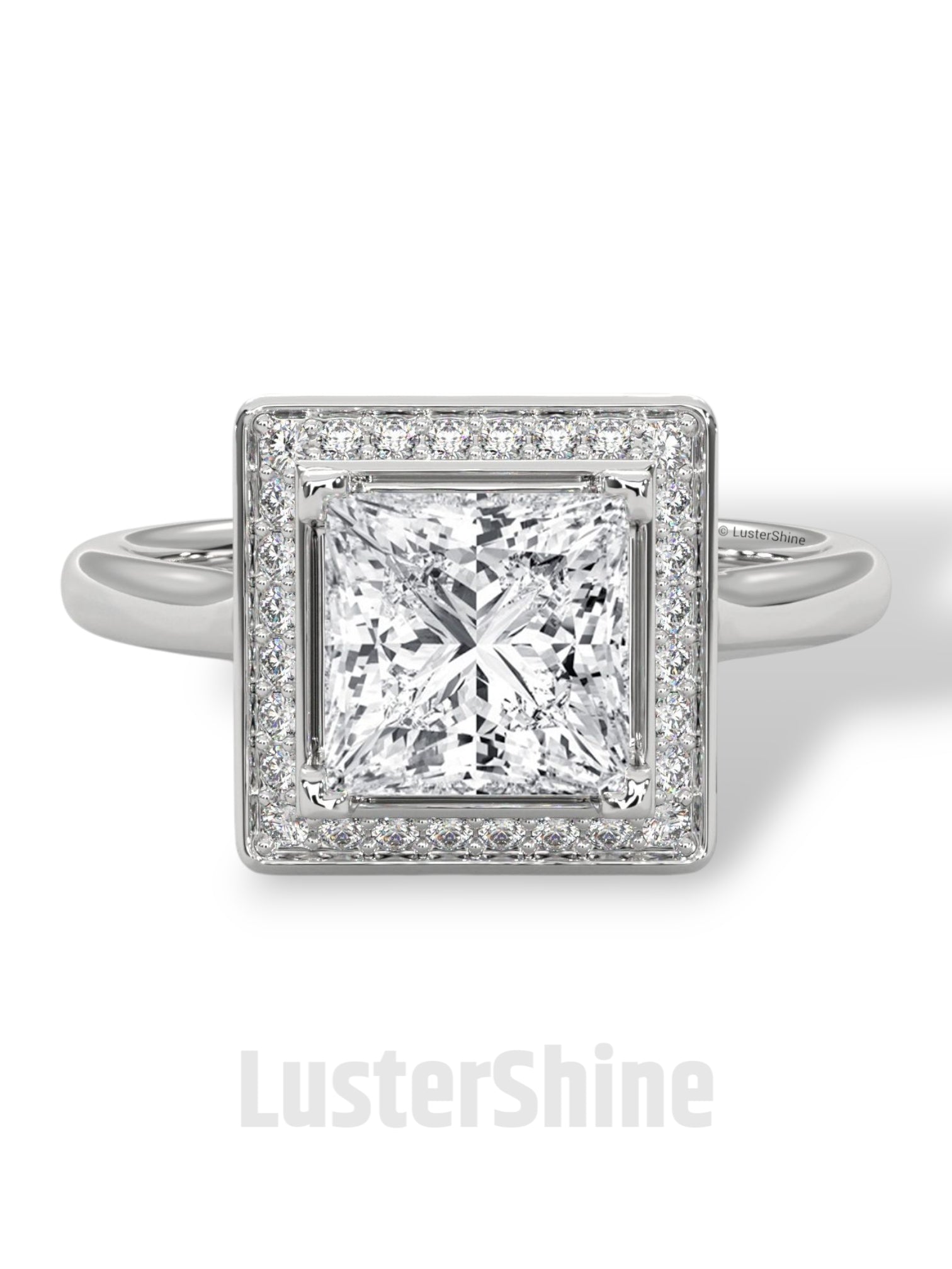 Princess Cut Halo Engagement Ring – Square Diamond Ring – 14K Gold Ring – Moissanite or Lab Diamond – LusterShine Fine Minimalist Jewelry