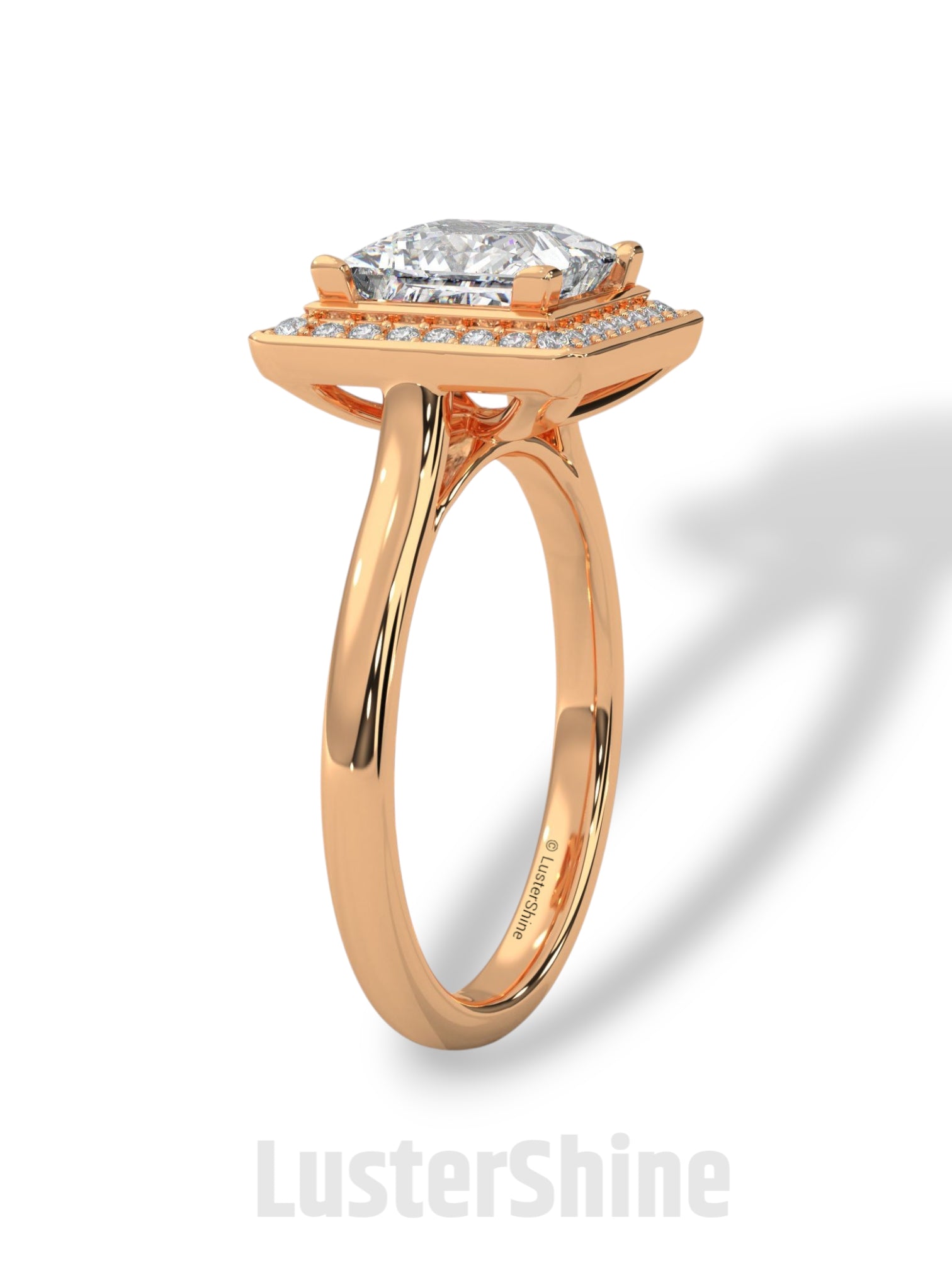 Princess Cut Halo Engagement Ring – Square Diamond Ring – 14K Gold Ring – Moissanite or Lab Diamond – LusterShine Fine Minimalist Jewelry
