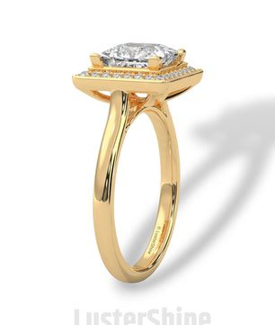 Princess Cut Halo Engagement Ring – Square Diamond Ring – 14K Gold Ring – Moissanite or Lab Diamond – LusterShine Fine Minimalist Jewelry