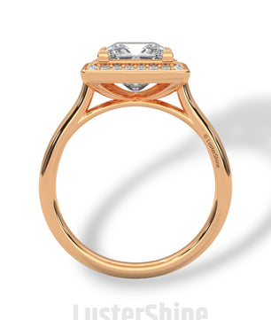 Princess Cut Halo Engagement Ring – Square Diamond Ring – 14K Gold Ring – Moissanite or Lab Diamond – LusterShine Fine Minimalist Jewelry