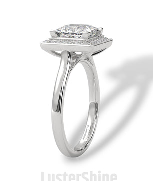 Princess Cut Halo Engagement Ring – Square Diamond Ring – 14K Gold Ring – Moissanite or Lab Diamond – LusterShine Fine Minimalist Jewelry