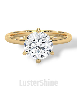 Round Solitaire Diamond Engagement Ring – 6 Prong Moissanite Ring – 14K 18K Gold Ring – Classic Proposal Ring – LusterShine Bridal Jewelry