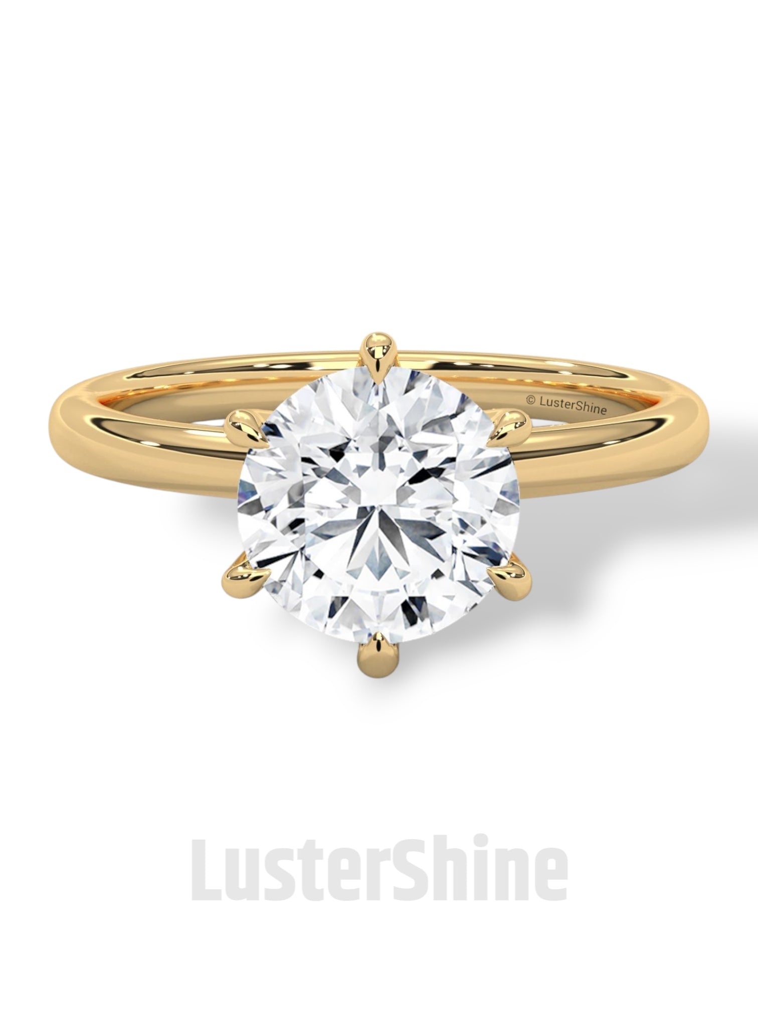 Round Solitaire Diamond Engagement Ring – 6 Prong Moissanite Ring – 14K 18K Gold Ring – Classic Proposal Ring – LusterShine Bridal Jewelry