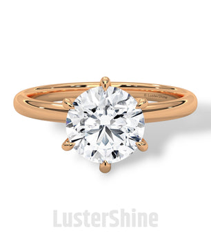 Round Solitaire Diamond Engagement Ring – 6 Prong Moissanite Ring – 14K 18K Gold Ring – Classic Proposal Ring – LusterShine Bridal Jewelry