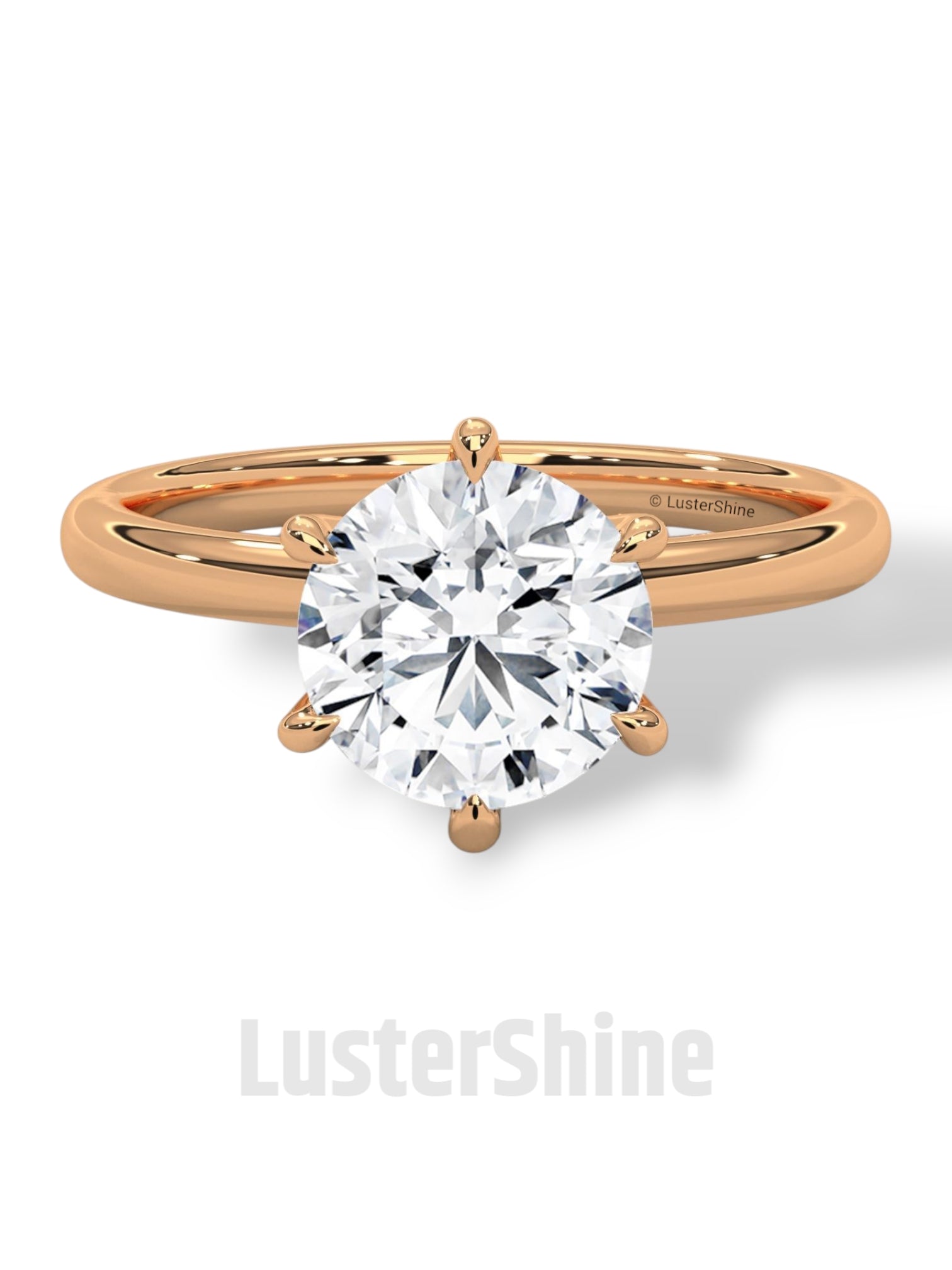 Round Solitaire Diamond Engagement Ring – 6 Prong Moissanite Ring – 14K 18K Gold Ring – Classic Proposal Ring – LusterShine Bridal Jewelry