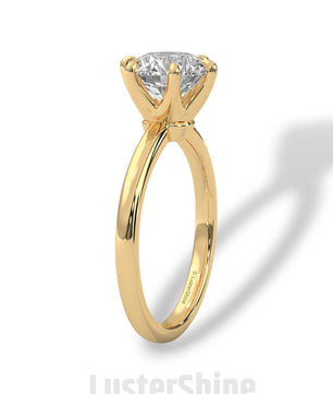 Round Solitaire Diamond Engagement Ring – 6 Prong Moissanite Ring – 14K 18K Gold Ring – Classic Proposal Ring – LusterShine Bridal Jewelry
