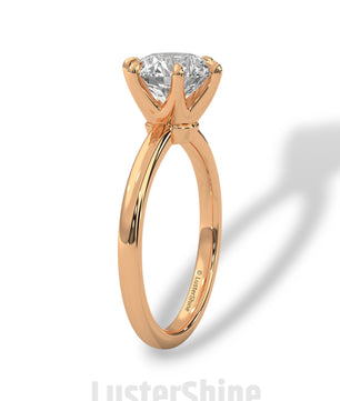 Round Solitaire Diamond Engagement Ring – 6 Prong Moissanite Ring – 14K 18K Gold Ring – Classic Proposal Ring – LusterShine Bridal Jewelry