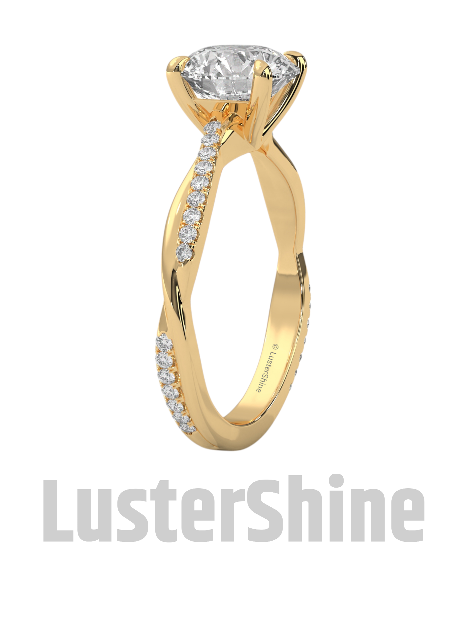 Twist Gold Ring with Round Halo Pave Setting, 14K Gold Engagement Ring, Dainty Bridal Jewelry, Vintage Style Promise Ring
