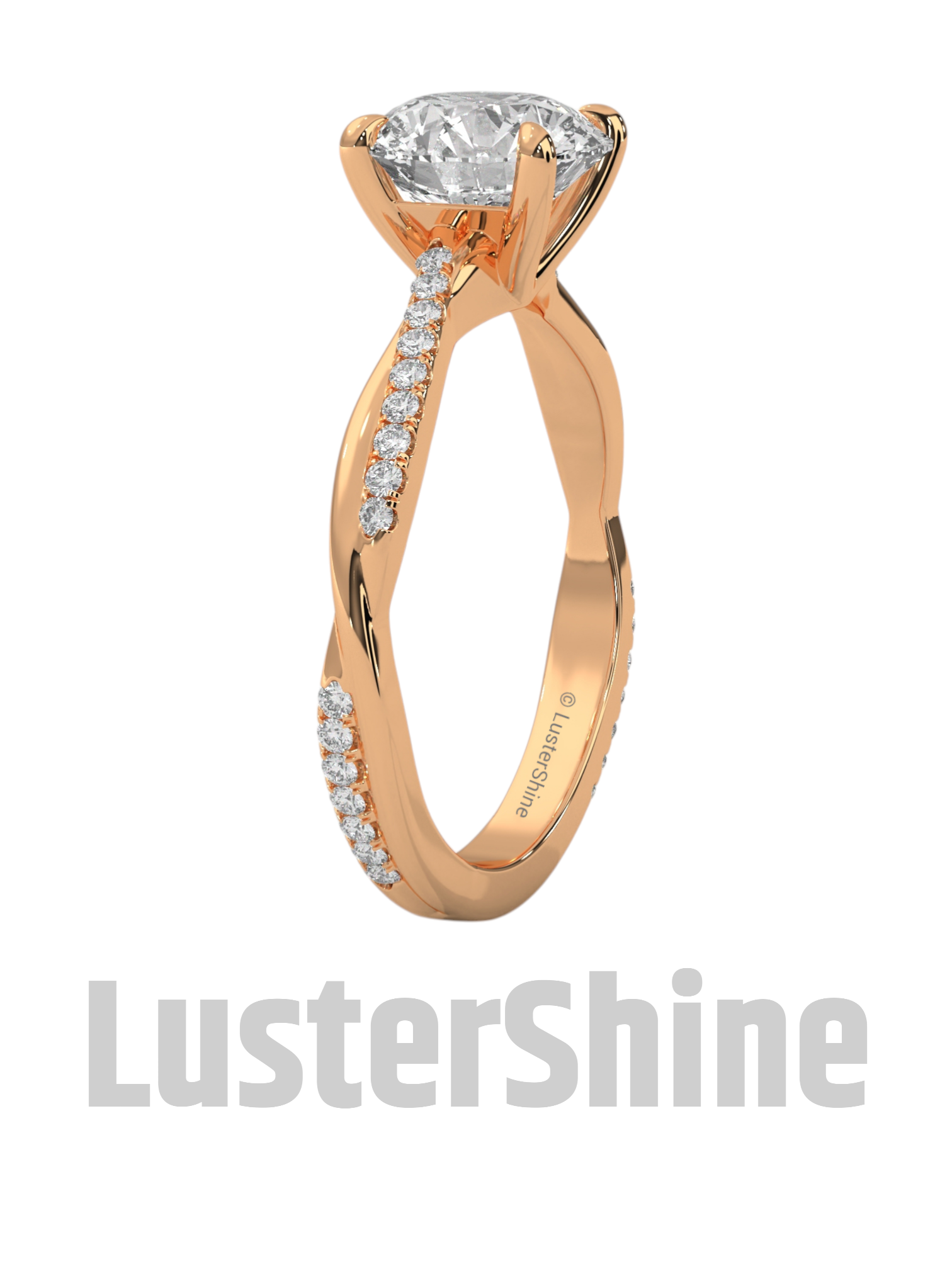 Twist Gold Ring with Round Halo Pave Setting, 14K Gold Engagement Ring, Dainty Bridal Jewelry, Vintage Style Promise Ring
