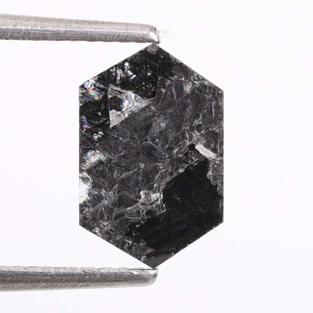 Natural Salt and Pepper 1.35 CT Hexagon Loose Diamond