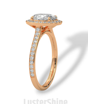 Oval Halo Engagement Ring – 2CT Oval Diamond Ring – Gold Moissanite Ring – Unique Pave Band Ring – Custom Wedding Jewelry