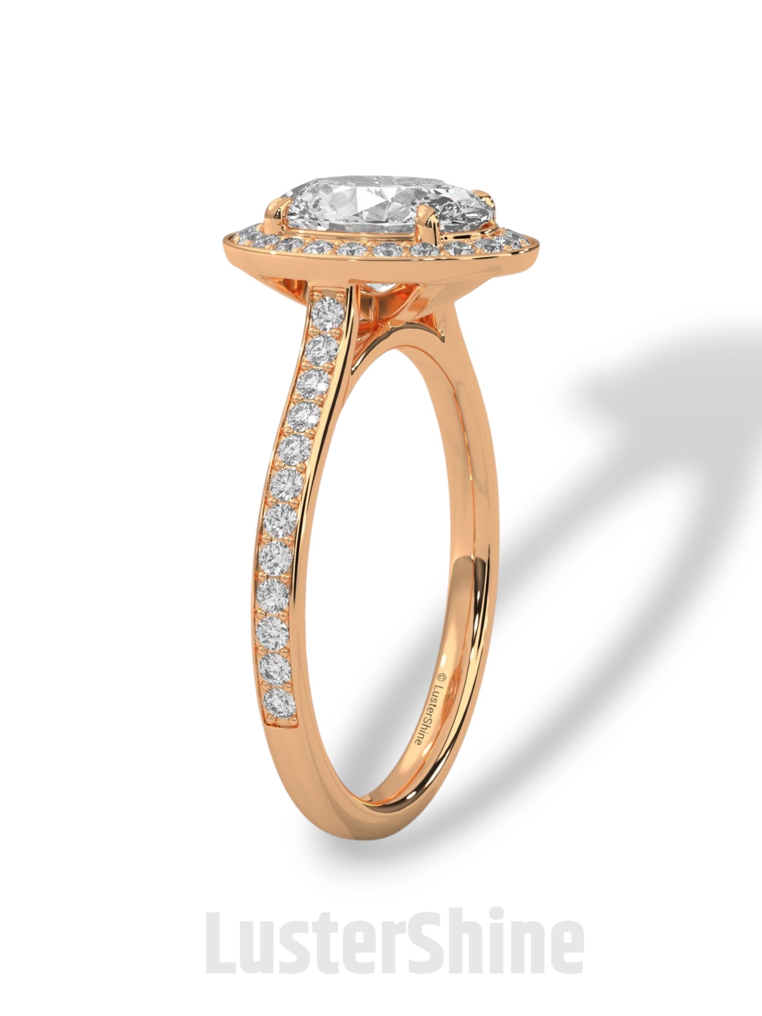 Oval Halo Engagement Ring – 2CT Oval Diamond Ring – Gold Moissanite Ring – Unique Pave Band Ring – Custom Wedding Jewelry