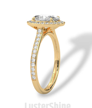 Oval Halo Engagement Ring – 2CT Oval Diamond Ring – Gold Moissanite Ring – Unique Pave Band Ring – Custom Wedding Jewelry