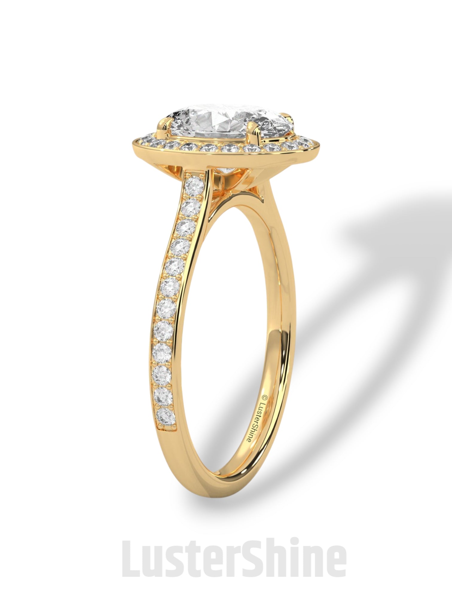 Oval Halo Engagement Ring – 2CT Oval Diamond Ring – Gold Moissanite Ring – Unique Pave Band Ring – Custom Wedding Jewelry