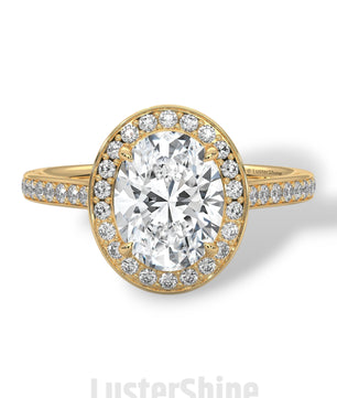 Oval Halo Engagement Ring – 2CT Oval Diamond Ring – Gold Moissanite Ring – Unique Pave Band Ring – Custom Wedding Jewelry
