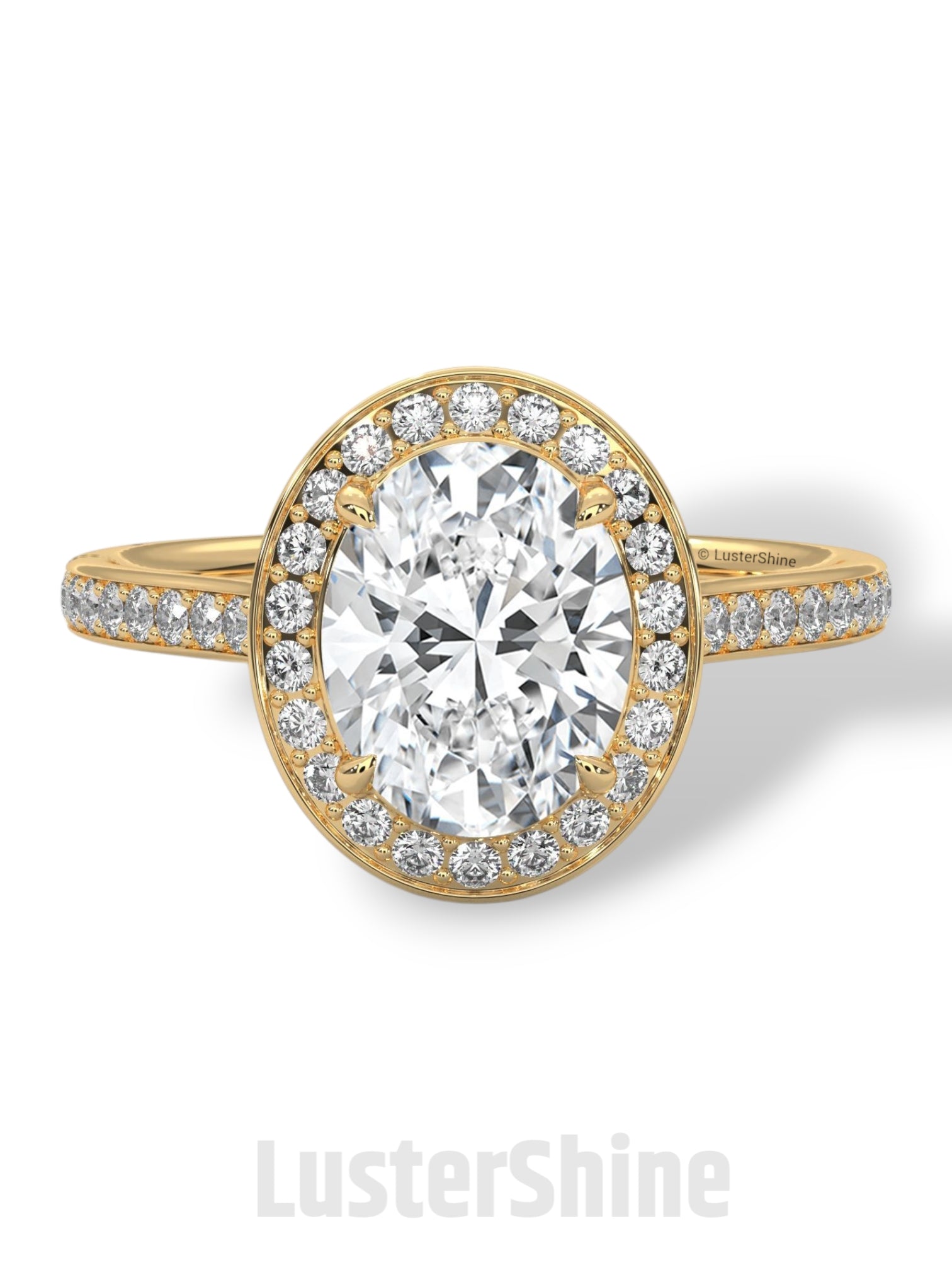 Oval Halo Engagement Ring – 2CT Oval Diamond Ring – Gold Moissanite Ring – Unique Pave Band Ring – Custom Wedding Jewelry
