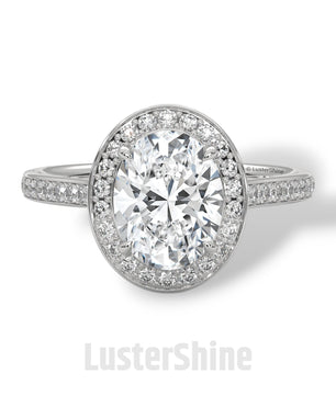 Oval Halo Engagement Ring – 2CT Oval Diamond Ring – Gold Moissanite Ring – Unique Pave Band Ring – Custom Wedding Jewelry