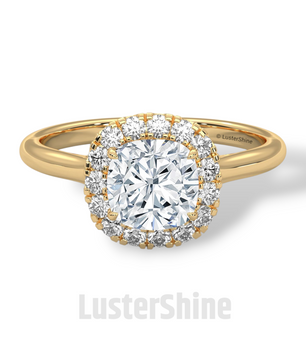 Cushion Halo Engagement Ring – Round Diamond Ring in 14K or 18K Yellow Gold – Elegant Dainty Gold Ring – LusterShine – Delicate Bridal Rings