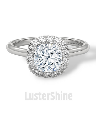 Cushion Halo Engagement Ring – Round Diamond Ring in 14K or 18K Yellow Gold – Elegant Dainty Gold Ring – LusterShine – Delicate Bridal Rings