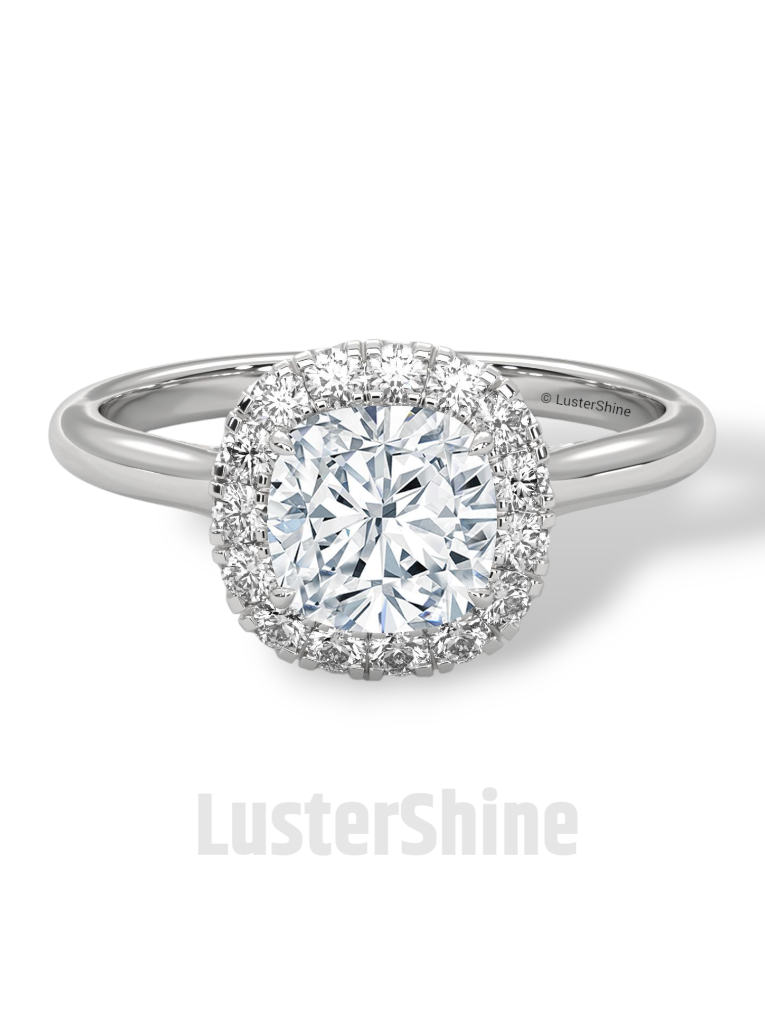 Cushion Halo Engagement Ring – Round Diamond Ring in 14K or 18K Yellow Gold – Elegant Dainty Gold Ring – LusterShine – Delicate Bridal Rings