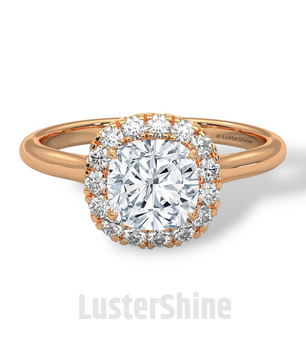 Cushion Halo Engagement Ring – Round Diamond Ring in 14K or 18K Yellow Gold – Elegant Dainty Gold Ring – LusterShine – Delicate Bridal Rings