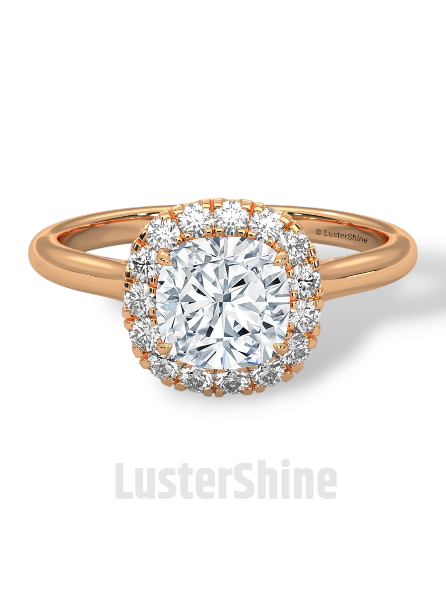 Cushion Halo Engagement Ring – Round Diamond Ring in 14K or 18K Yellow Gold – Elegant Dainty Gold Ring – LusterShine – Delicate Bridal Rings